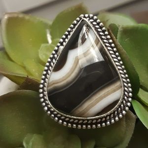 New Botswana Agate 925 Silver Ring.